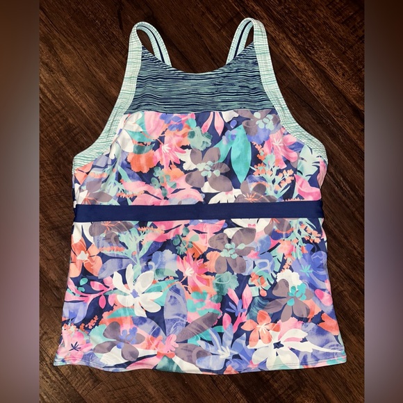 Athleta Girl Surfs Up Tankini Top Floral Blue Print Size XXL/ 16 MINT CONDITION - Picture 1 of 5